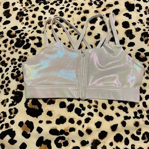White shimmer sports bra